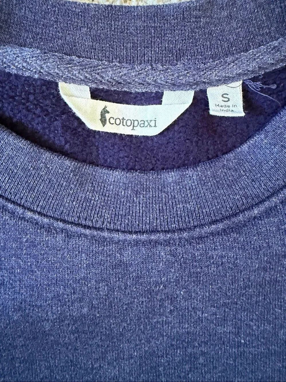 Cotopaxi Organic Cotton Fleece Crewneck Sweatshirt Navy Blue Logo Pullover Sz Sm - Picture 8 of 12